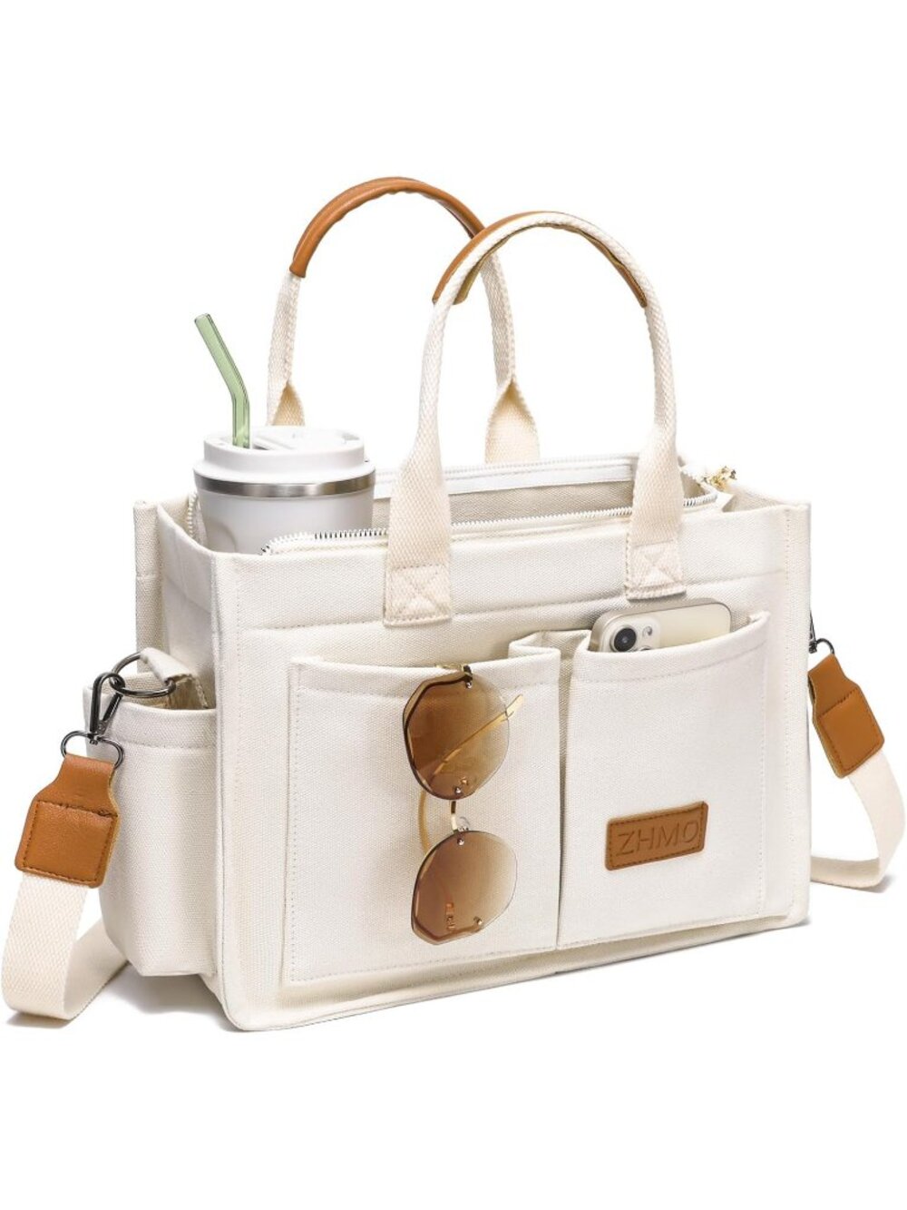 Women's White Canvas Tote Bag Large Crossbody Travel Handbags Purse